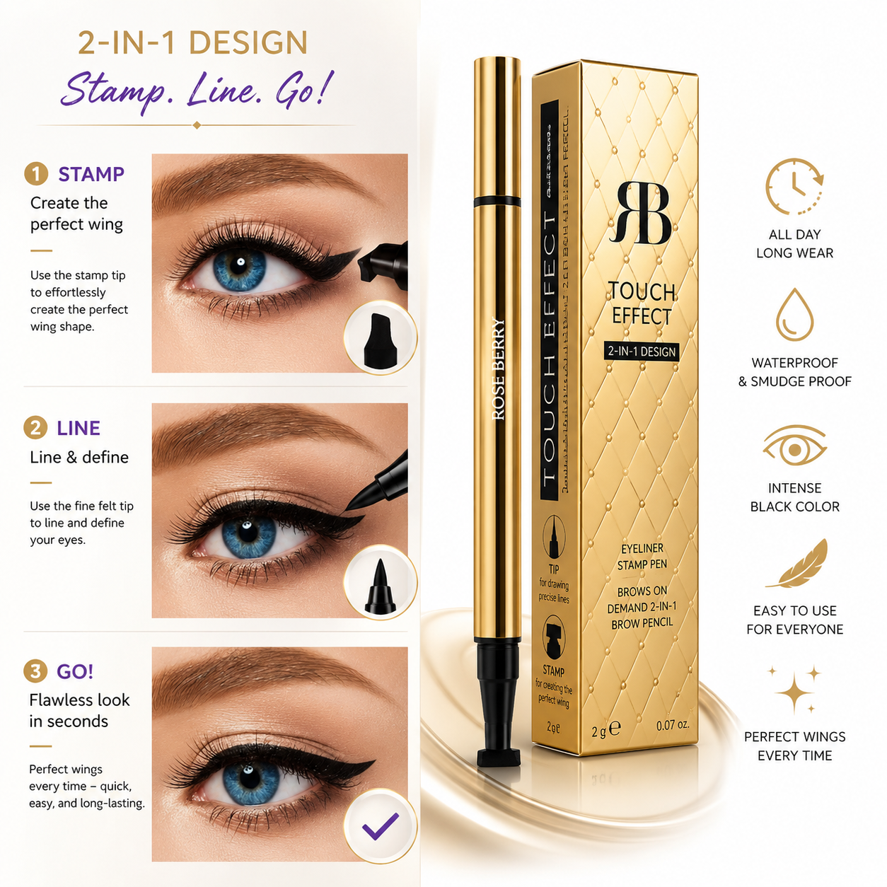 Rose Berry Touch Effect 2-in-1 Eyeliner Stamp Pen