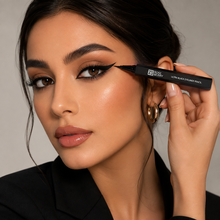 Rose Berry Ultra Black Eyeliner Pencil, Waterproof, Long-Lasting Formula