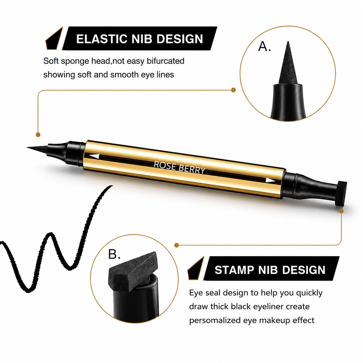Rose Berry Touch Effect 2-in-1 Eyeliner Stamp Pen