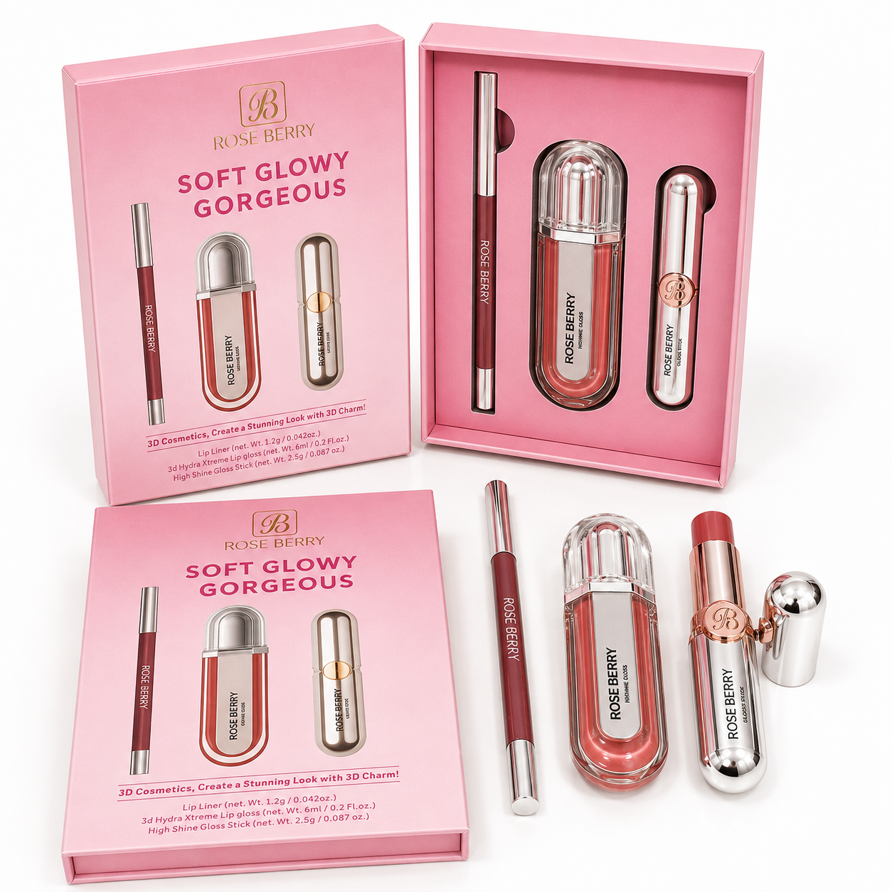 Rose Berry Soft Glowy Gorgeous – 3-Piece Lip Set