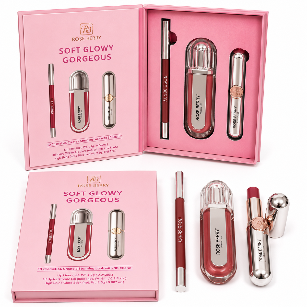 Rose Berry Soft Glowy Gorgeous – 3-Piece Lip Set
