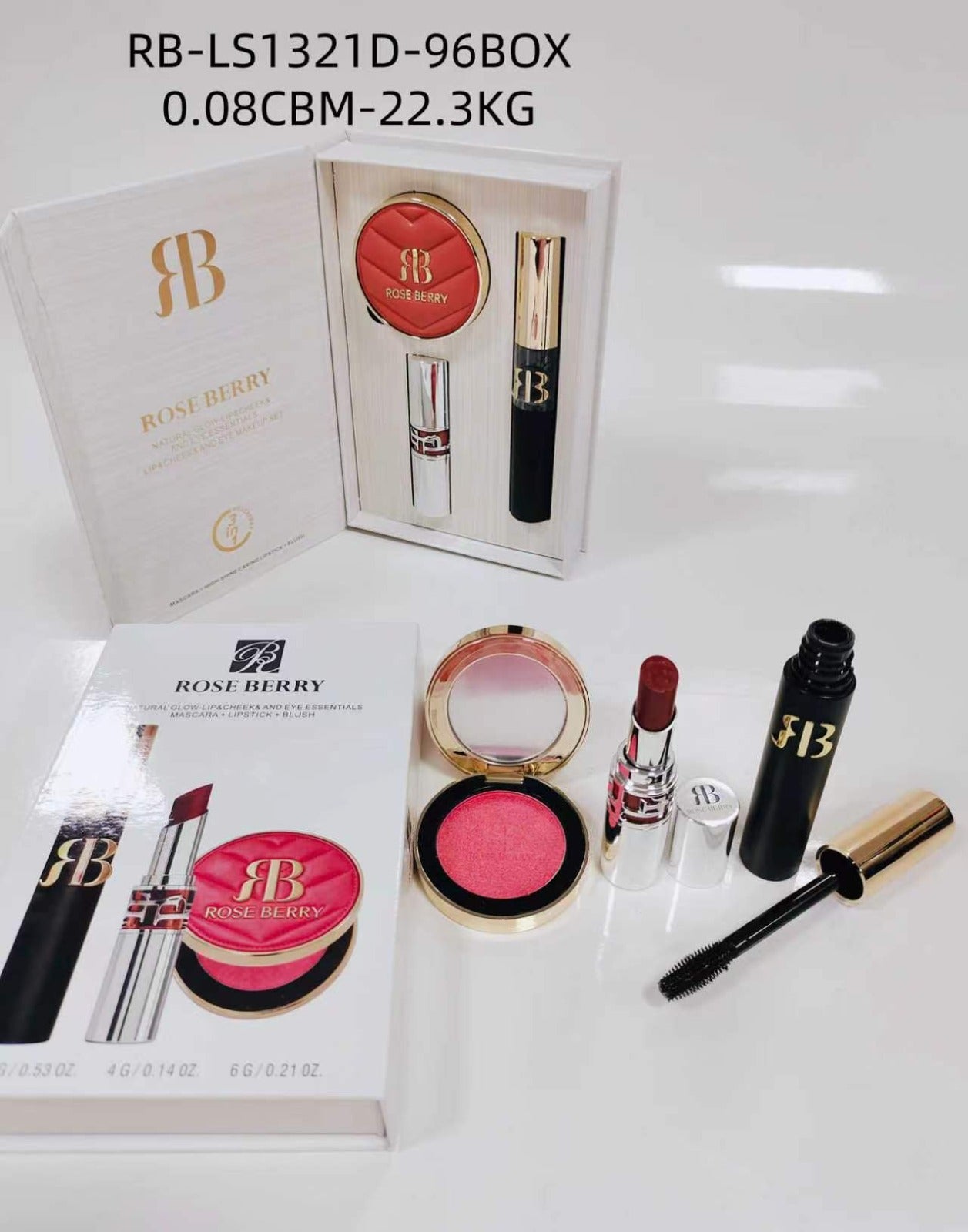 Rose Berry Mascara+Lipstick+Blush Set - Shade D