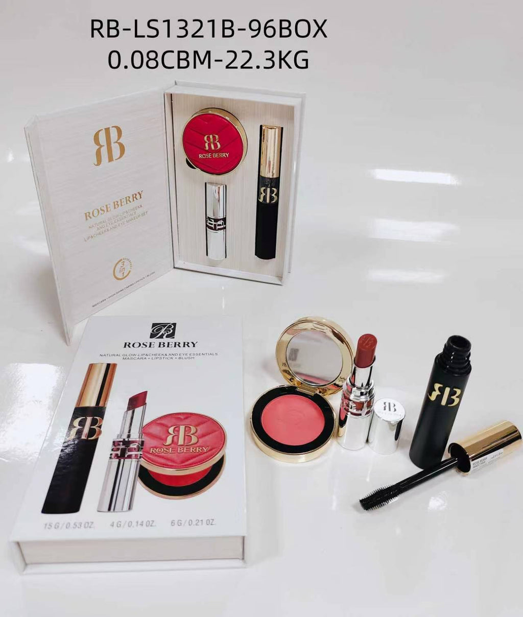 Rose Berry Mascara+Lipstick+Blush Set - Shade B