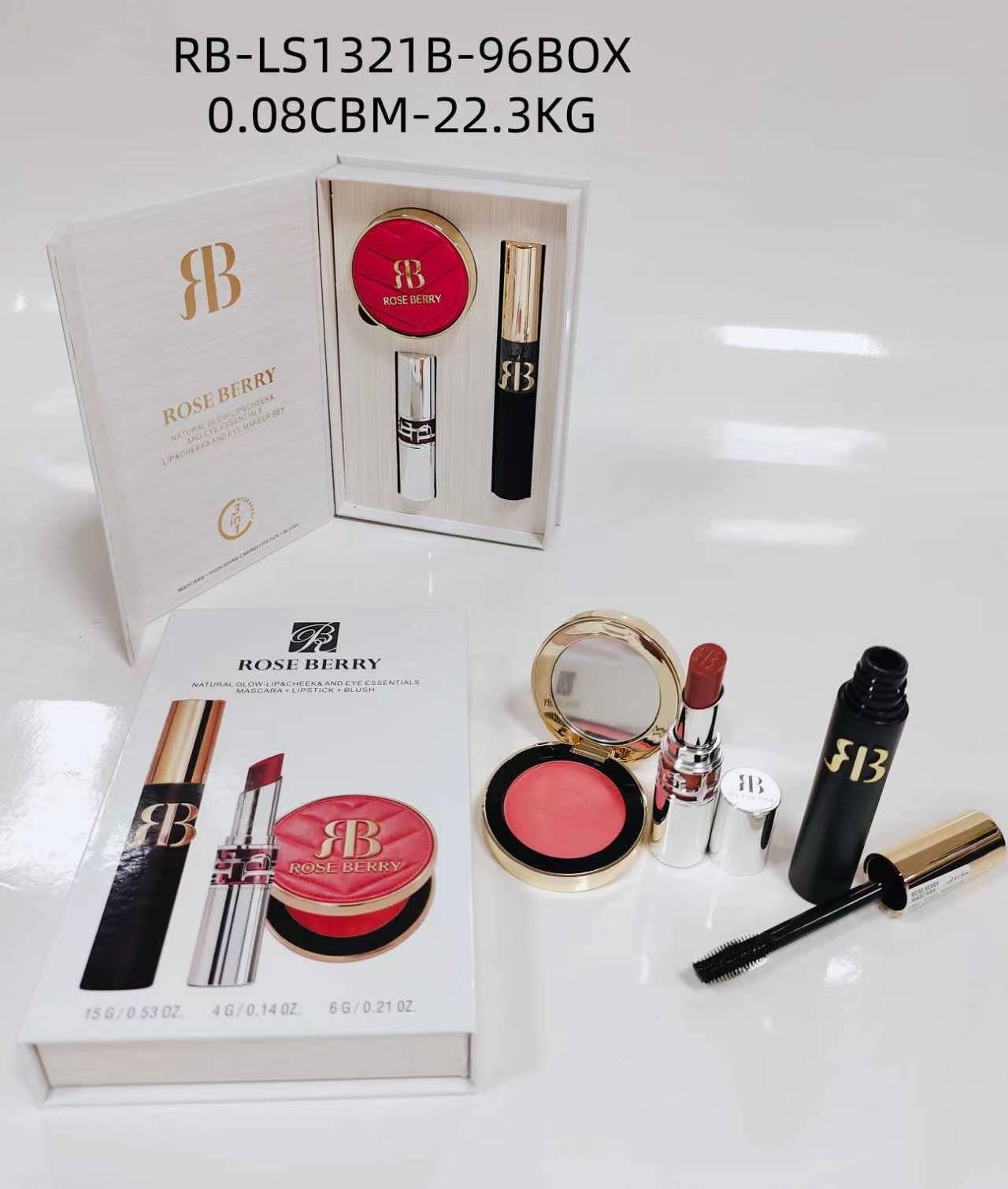 Rose Berry Mascara+Lipstick+Blush Set - Shade B