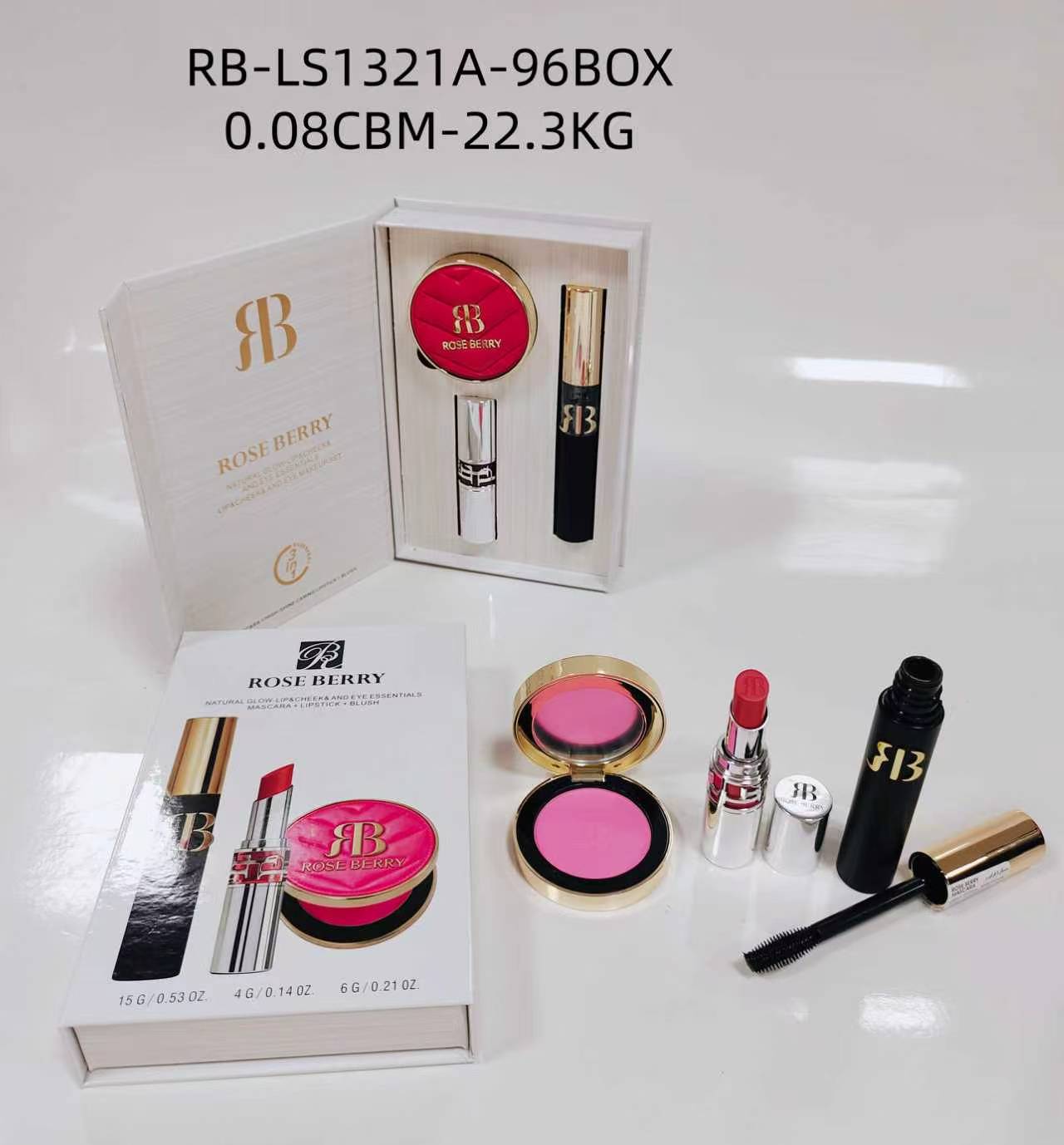 Rose Berry Mascara+Lipstick+Blush Set - Shade A
