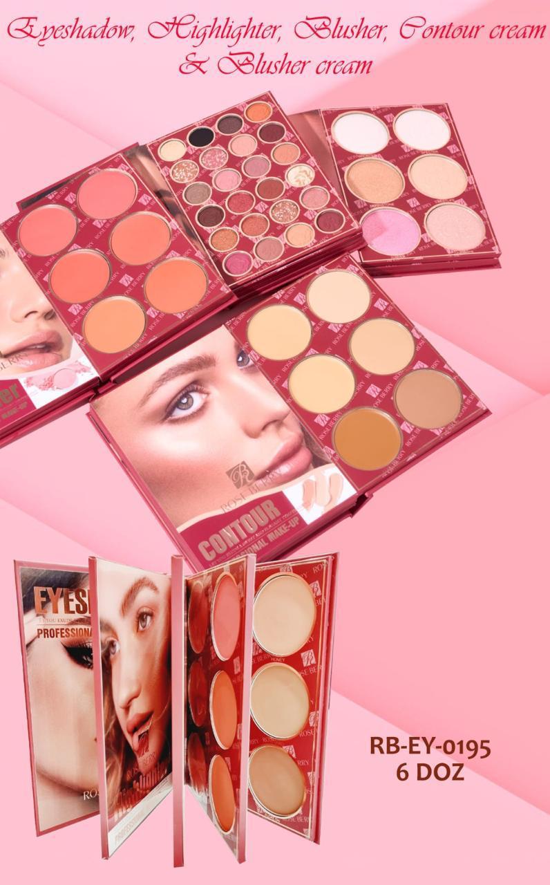 Rose Berry Eyeshadow, Highlighter, Blusher & Contour Palette Set