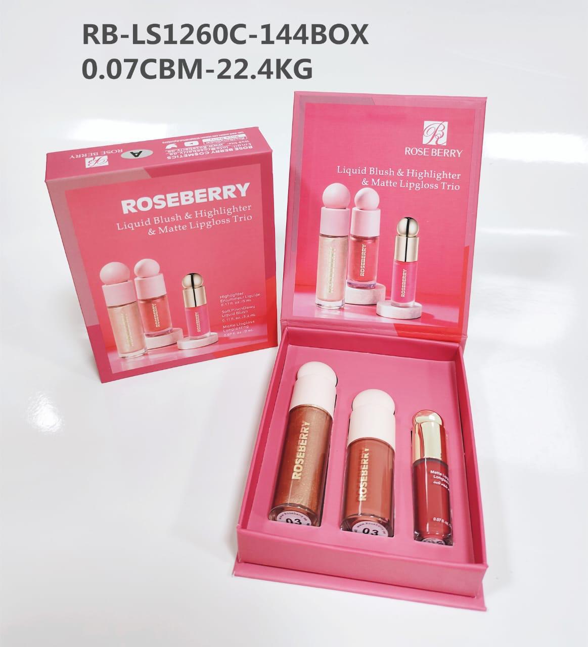 Rose Berry Liquid Blush Highlighter Matte Lipgloss Trio - Set C
