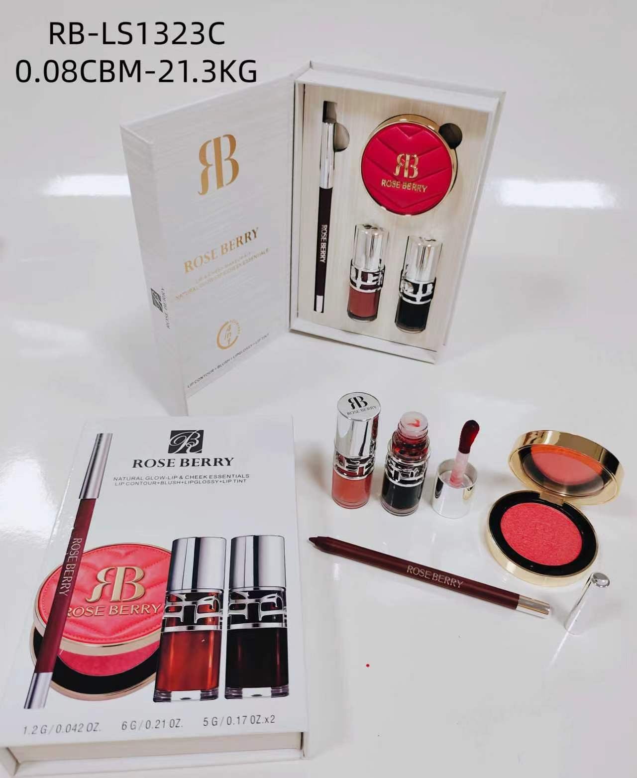 Rose Berry Lip Contour+Blush+Lipglossy+Lip Tint Set - Shade C